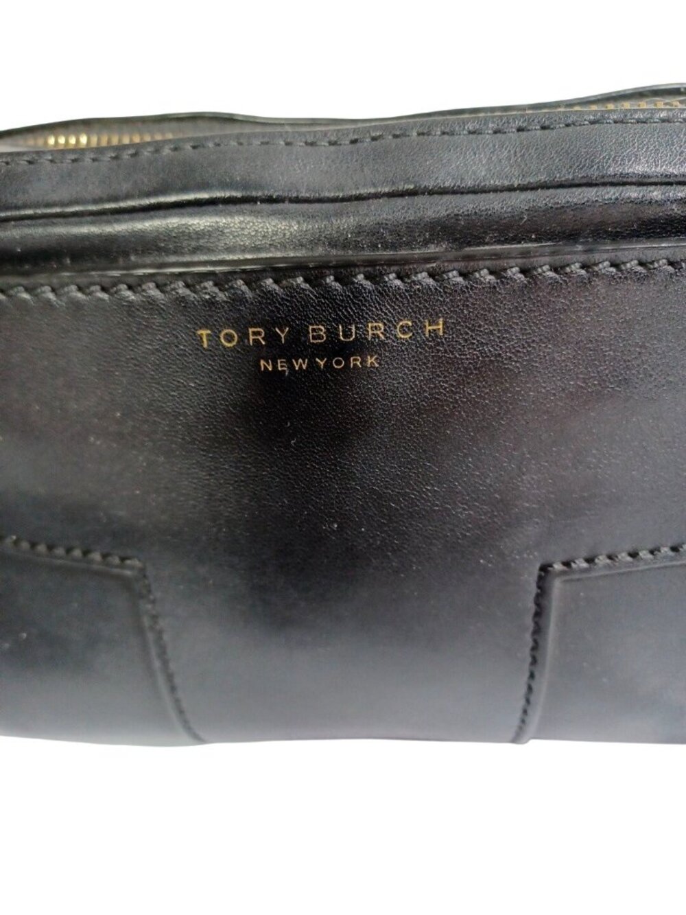 Tory Burch Block T Double Zip Black Pebbled Leather Crossbody Bag Handbag - Picture 3 of 9